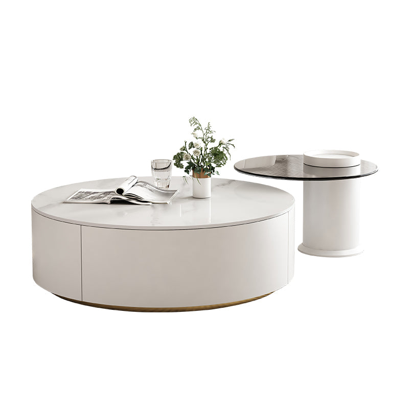 Slate Top Coffee Table Set Frame Cocktail Table with 2 Storage Drawers 31.5"L x 31.5"W x 12"H + 24"L x 24"W x 18"H Clearhalo 'Coffee & Accent Tables' 'Coffee Tables' 'coffee_tables' 'furn' 'furn_coffee_tables' 'Furniture' 'Living Room Furniture' 6998322