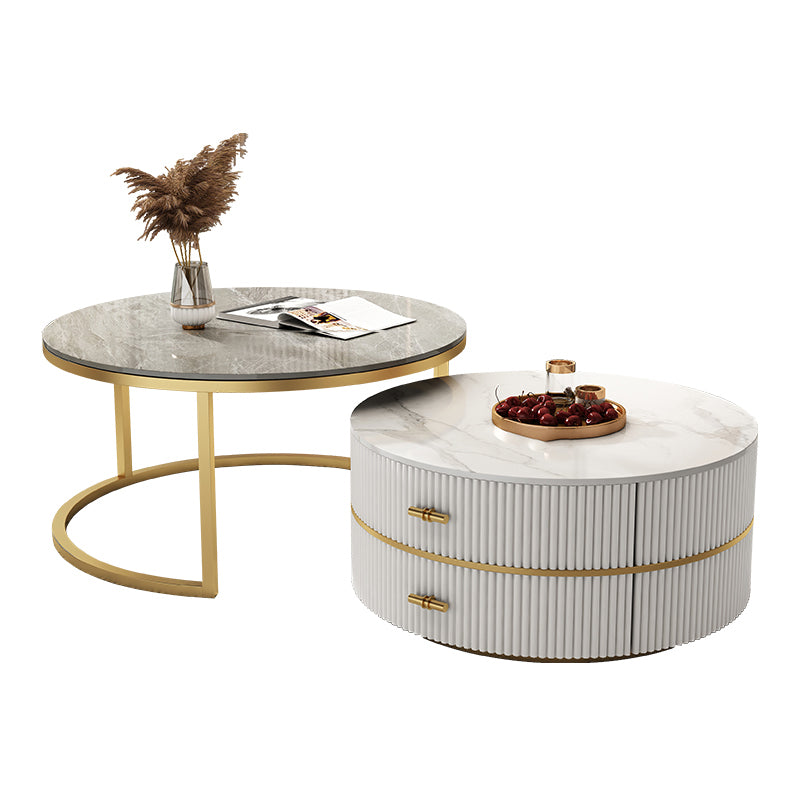 Slate Top Coffee Table Set Frame Cocktail Table with 2 Drawers 31"L x 31"W x 18"H+24"L x 24"W x 13"H Clearhalo 'Coffee & Accent Tables' 'Coffee Tables' 'coffee_tables' 'furn' 'furn_coffee_tables' 'Furniture' 'Living Room Furniture' 6998338