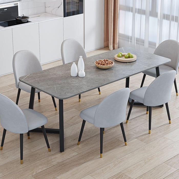 Modern Rectangle Stone Dining Table 1/2/5/7 Pieces Dining Set for Living Room 7 Pieces: Grey Table, 6 Chairs Clearhalo 'Dining Room Sets' 'Dining Tables & Seating' 'dining_room_set' 'furn' 'furn_dining_room_set' 'Furniture' 'Kitchen & Dining Furniture' 6999331