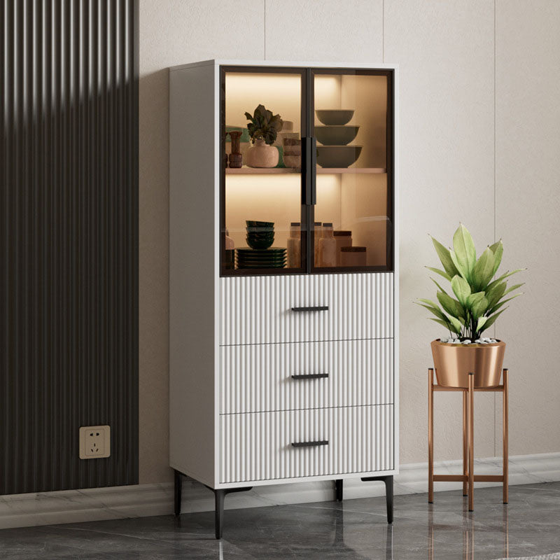 Contemporary Display Stand Glass Doors Faux Wood Storage Cabinet for Dining Room Black White Clearhalo 'Display & China Cabinets' 'display_china_cabinets' 'furn' 'furn_display_china_cabinets' 'Furniture' 'Kitchen & Dining Furniture' 6999635