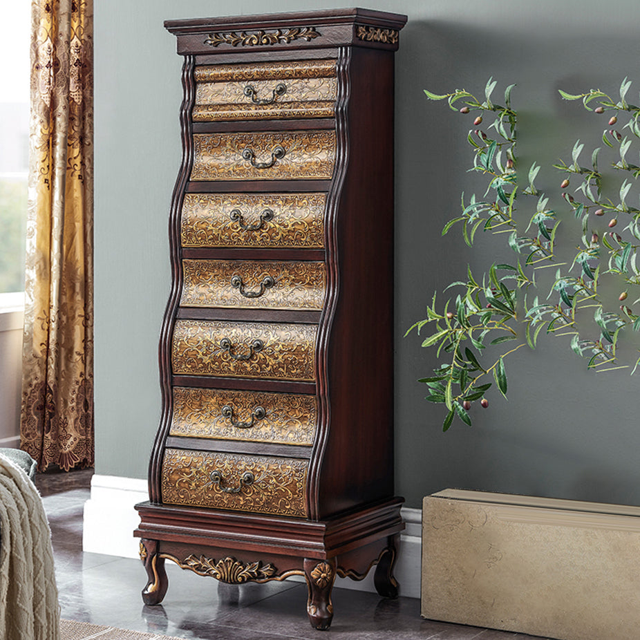 16,77 inch breedte traditionele opbergkast massief houten dressoir met 7 laden