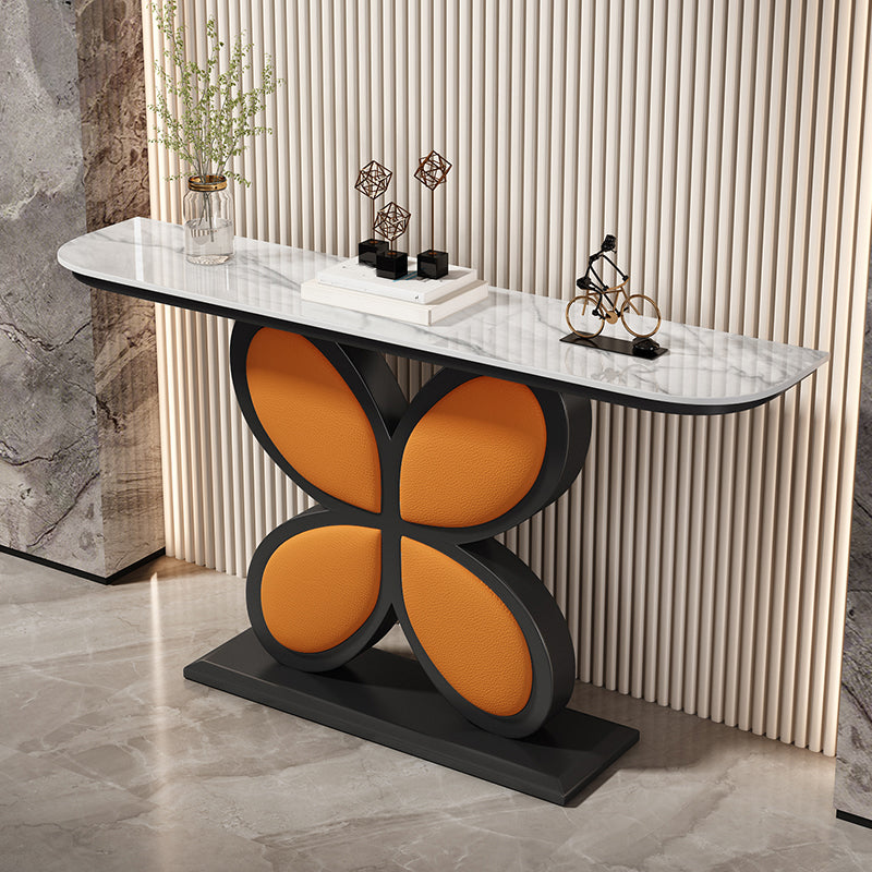 Glam Half Moon Console Accent Table Antique Finish Console Sofa Table in Stone