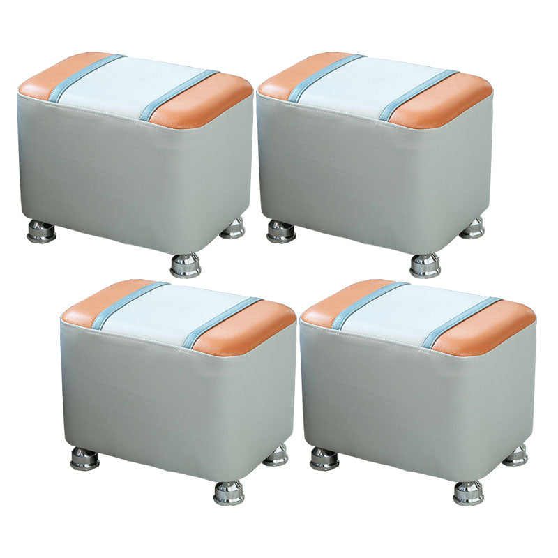 Color Matching Leather Standard Stool Modern Style Simple Rectangular Stool 14"L x 10"W x 13"H White Orange 4 Piece Set Clearhalo 'furn' 'furn_ottomans_poufs' 'Furniture' 'Living Room Furniture' 'Ottomans & Poufs' 'ottomans_poufs' 7001232