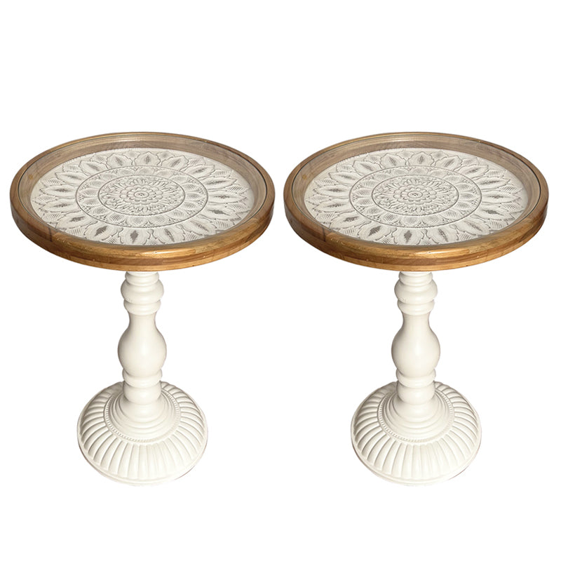 モダニズムのアクセントサイドテーブルガラストップリビングルームラウンドペデスタルエンドテーブル