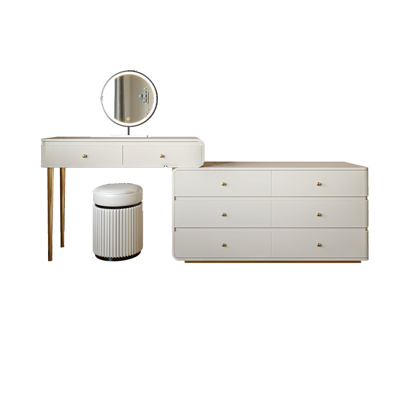 White Solid Wood Makeup Vanity Desk Bedroom Vanity Dressing Table Set Makeup Vanity & Mirror & Stools Gold Clearhalo 'Bedroom Furniture' 'furn' 'furn_makeup_vanities' 'Furniture' 'Makeup Vanities' 'makeup_vanities' 7005863