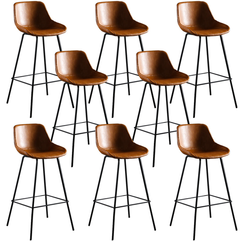 Faux Leather Dining Stools Bucket Armless Bar Stools with Metal Legs Brown 8 Piece Set Clearhalo 'Bar Furniture' 'Bar Stools' 'bar_stools' 'furn' 'furn_bar_stools' 'Furniture' 'Kitchen & Dining Furniture' 7015443