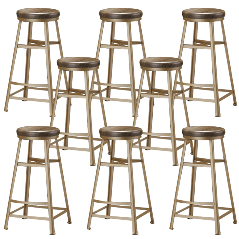 Backless Solid Wood Dining Stools Round Bar Stools with Metal Legs
