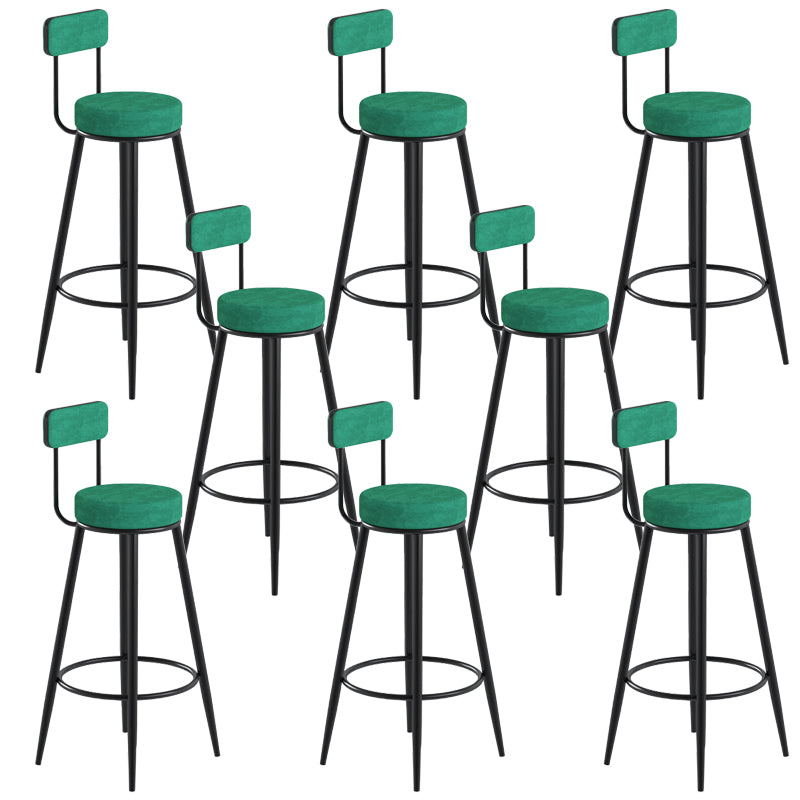 Glam Upholstered Dining Stools Round Bar Stools with Footrest