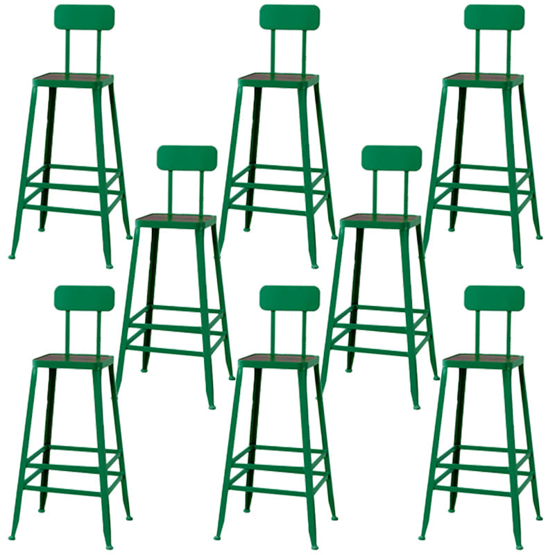 Modern Armless Backrest Counter Stool Iron Cafe Bar Stool with Wooden Seat and Pedal