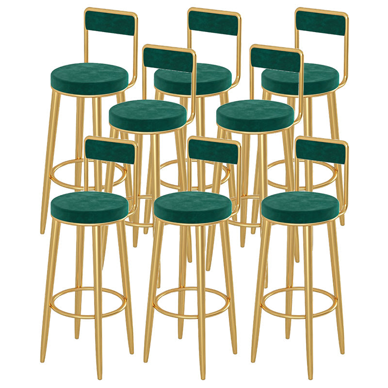 Glam Upholstered Dining Stools Round Armless Bar Stools with Footrest