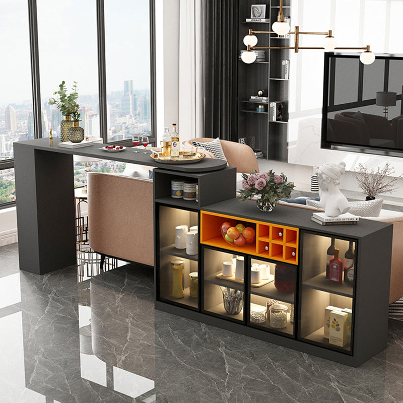 Contemporary Style Bar Table Wood Revolving Bar Wine Table with Storage 74.8"L x 15.7"W x 41.3"H Black Without Chairs Clearhalo 'Bar Furniture' 'Bar Tables' 'bar_tables' 'furn' 'furn_bar_tables' 'Furniture' 'Kitchen & Dining Furniture' 7016847