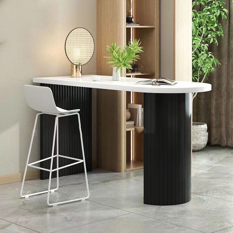 Modern Solid Wood Bar Table Living Room Fixed Bistro Bar Desk Black White Without Chairs Clearhalo 'Bar Furniture' 'Bar Tables' 'bar_tables' 'furn' 'furn_bar_tables' 'Furniture' 'Kitchen & Dining Furniture' 7016894