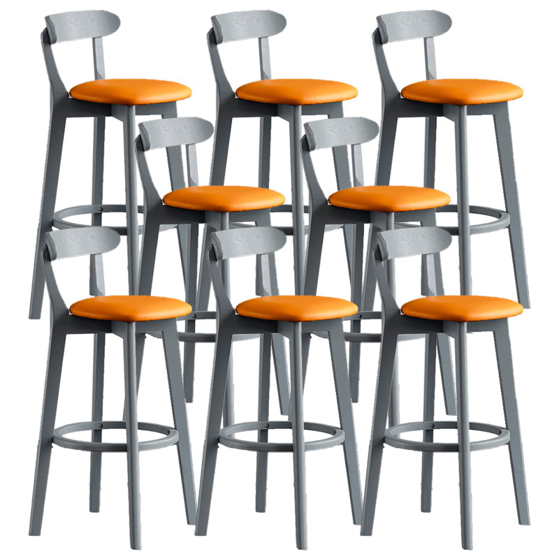 Gray Wood Bar Stools Industrial Style Armless Stool with Low Back