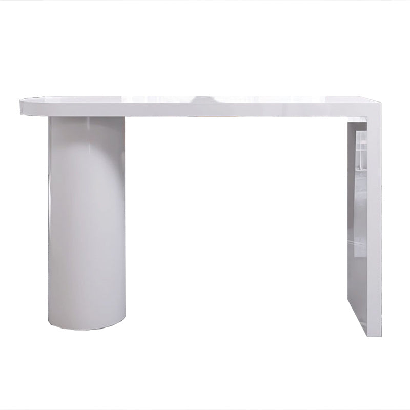 Contemporary Style Bar Table White Wood Bar Dining Table with Double Pedestal Base