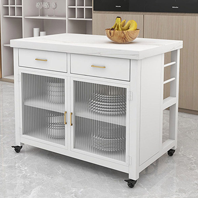 Dining Room Kitchen Island Table Modern Marble Prep Table with Storage Cabinet