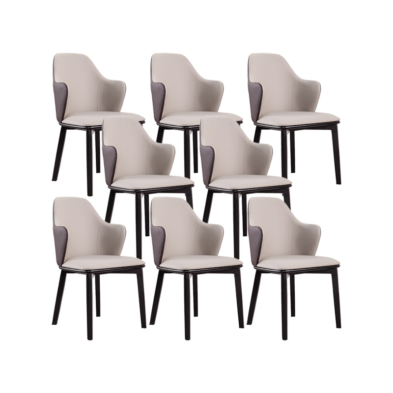 Sedie da pranzo in pelle finta sedia laterale di wingback con base di metallo