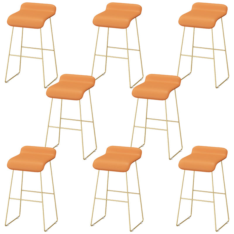 Faux Leather Bar Stool Glam Bar Height Armless Stool with Gold Base