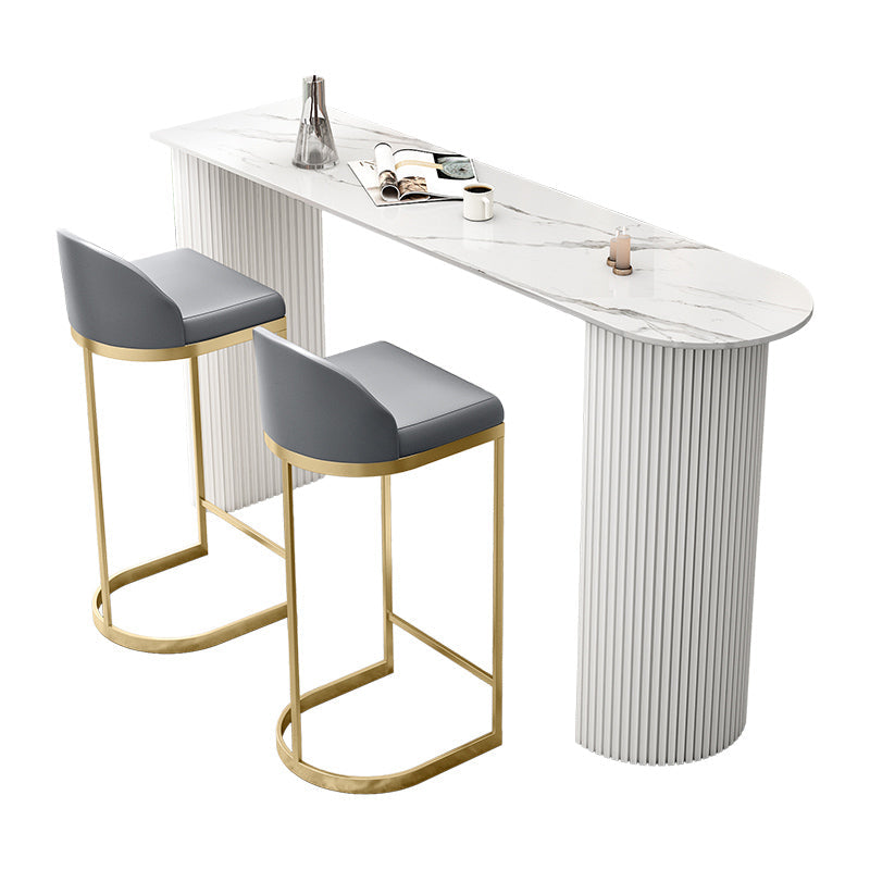 Mesa de vino de barra blanca mesa de altura de barra de piedra con base de pedestal doble