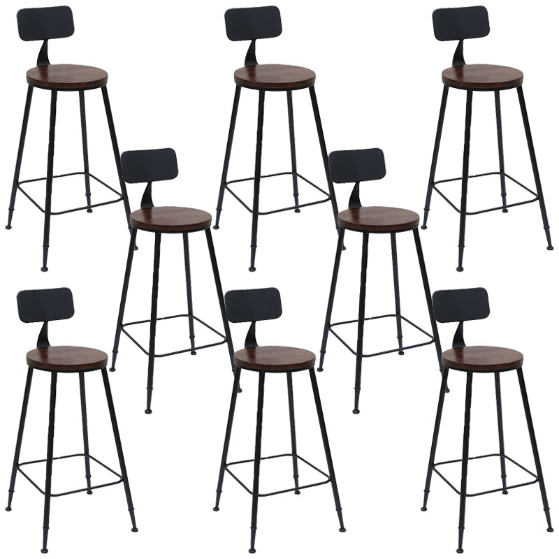 Solid Wood Dining Stool Modern Bar Stool with Black Metal Base