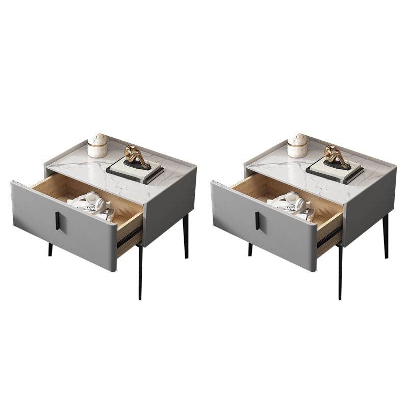 Contemporary Night Table Storage Accent Table Nightstand with 1 Drawer Light Gray 2 Piece Set Clearhalo 'Bedroom Furniture' 'furn' 'furn_night_stand' 'Furniture' 'night_stand' 'Nightstands' 7034509