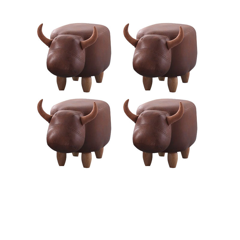 Leather Standard Stool Modern Style Simple Household Cow Stool Brown 4 Piece Set Clearhalo 'furn' 'furn_ottomans_poufs' 'Furniture' 'Living Room Furniture' 'Ottomans & Poufs' 'ottomans_poufs' 7034682