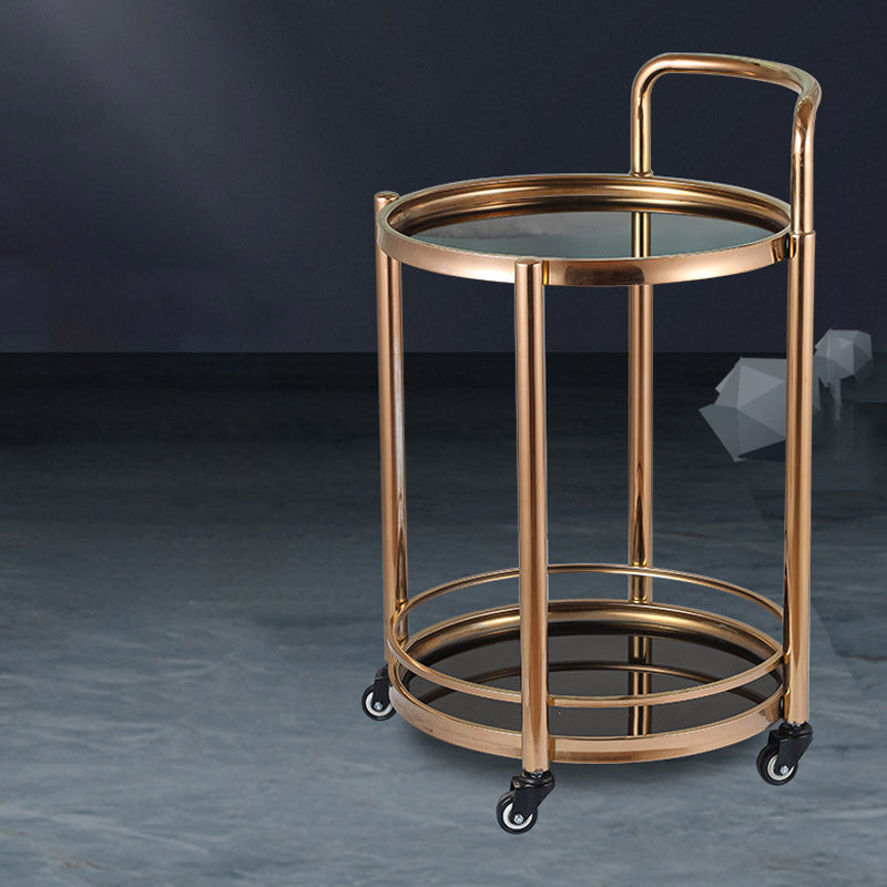 Modern Open Storage Prep Table Round Home Dining Kitchen Trolley 20"L x 20"W x 34"H Rose Gold Clearhalo 'furn' 'furn_kitchen_islands_carts' 'Furniture' 'Kitchen & Dining Furniture' 'Kitchen Islands & Carts' 'kitchen_islands_carts' 7034856