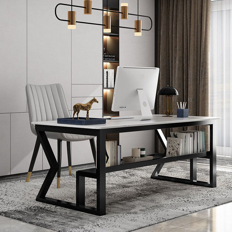 Escritorio de oficina contemporáneo escritorio de computadora curva de acabado antiguo con estante