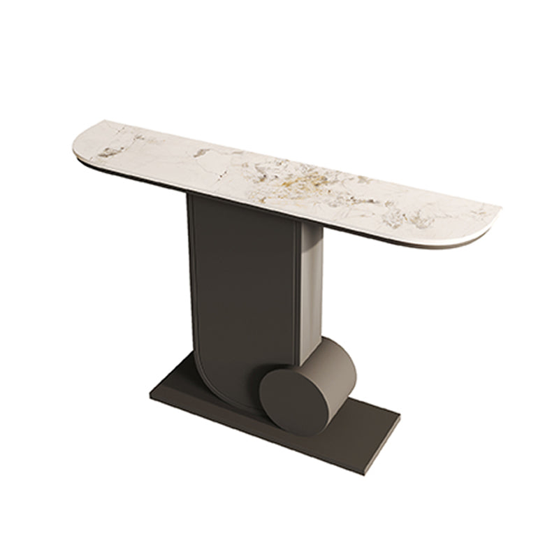 Glam Stone Accent Table Half Moon Metal Sofa Console Table for Hall