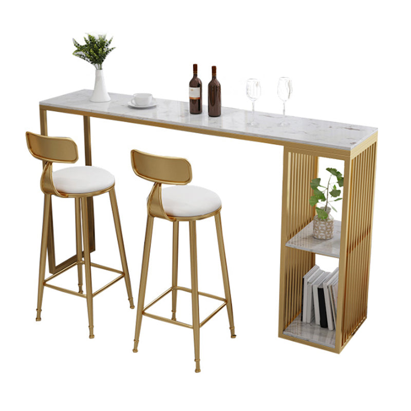Modern Rectangle Bar Table Set 1/3 Pcs Black and Gold Metal Frame Bar Table and Stools
