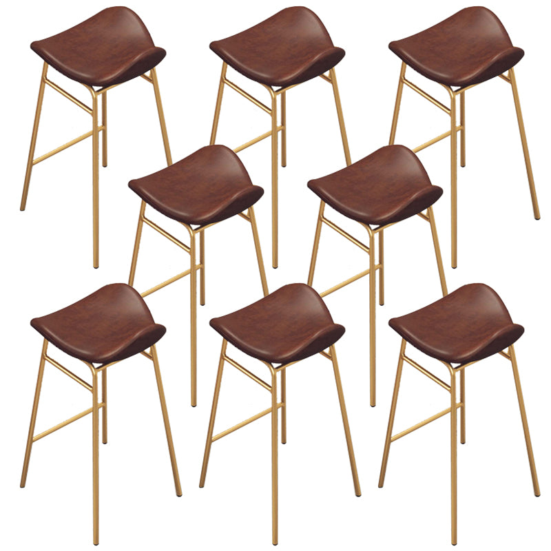 Faux Leather Bar Stools Glam Iron Backless Bar Stool with Footrest Brown Gold 8 Piece Set Clearhalo 'Bar Furniture' 'Bar Stools' 'bar_stools' 'furn' 'furn_bar_stools' 'Furniture' 'Kitchen & Dining Furniture' 7040959