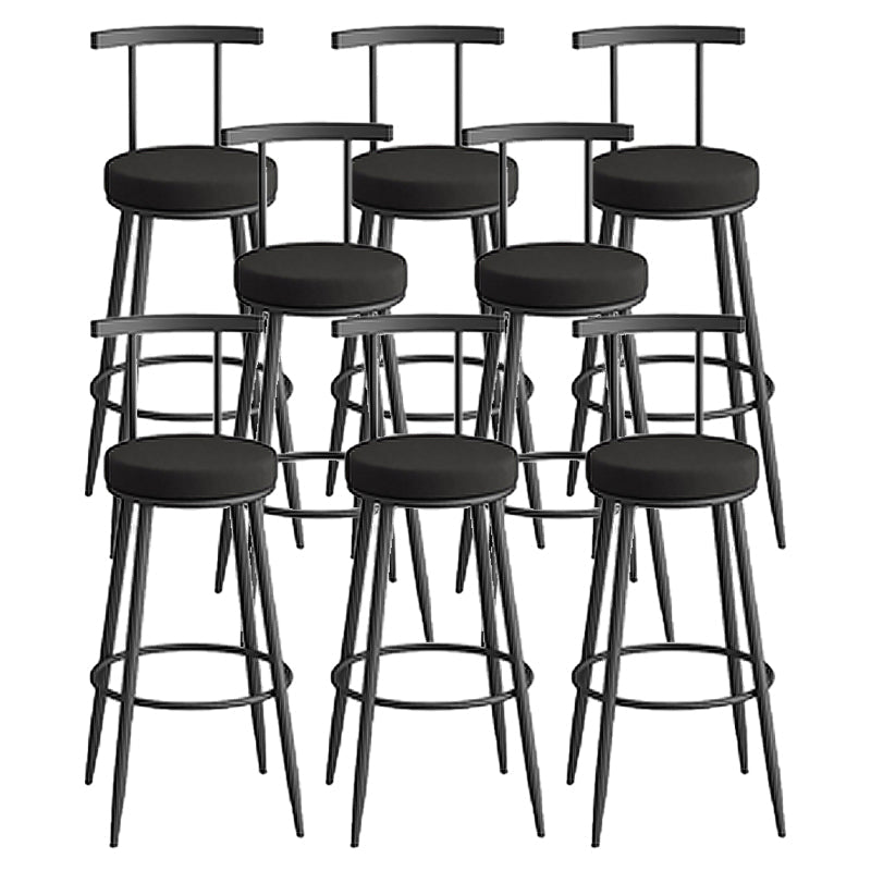 Round Upholstered Dining Stool Low Back Bar Stool with Metal Base