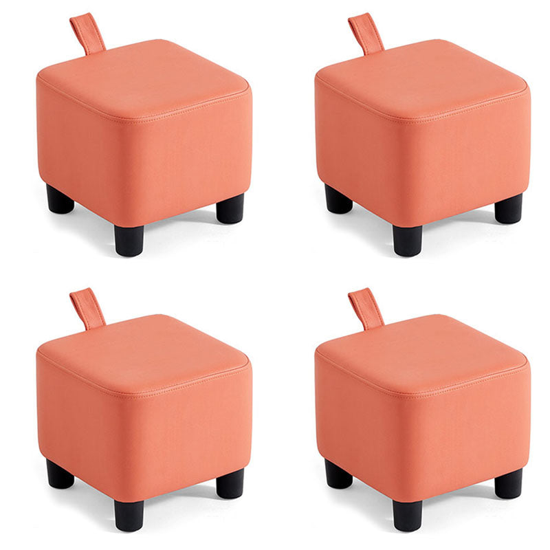 Solid Color Leather Standard Stool Modern Style Simple Household Square Footstool Orange 4 Piece Set Clearhalo 'furn' 'furn_ottomans_poufs' 'Furniture' 'Living Room Furniture' 'Ottomans & Poufs' 'ottomans_poufs' 7041598