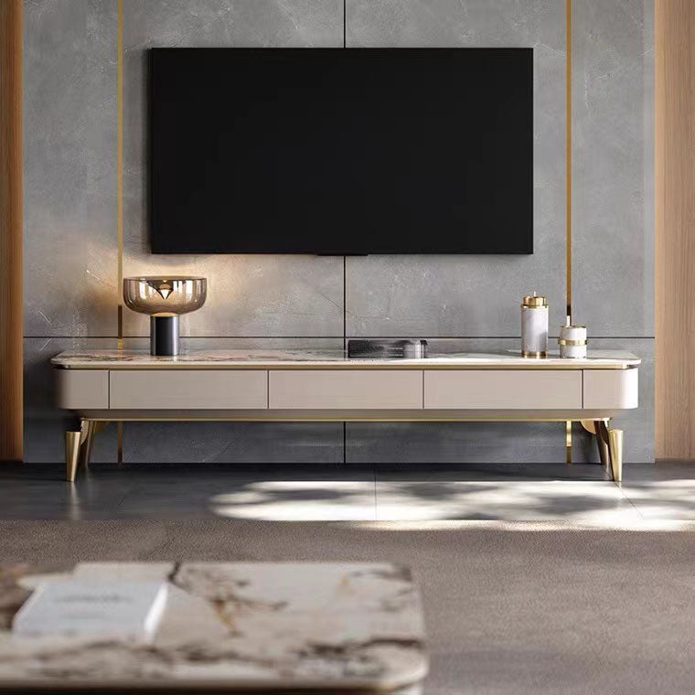 Contemporary Media Console Stone TV Media Stand with 3 Drawers 94.5"L x 16"W x 16"H Clearhalo 'furn' 'furn_tv_stands_entertainment_centers' 'Furniture' 'Living Room Furniture' 'TV Stands & Entertainment Centers' 'TV Stands & Media Storage Furniture' 'tv_stands_entertainment_centers' 7046538