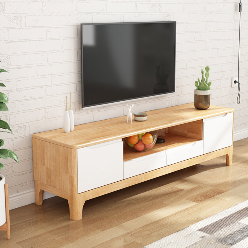 Rubber Wood Media Console Modern 2 Doors TV Console with Splayed Wooden Legs Natural Wood White Clearhalo 'furn' 'furn_tv_stands_entertainment_centers' 'Furniture' 'Living Room Furniture' 'TV Stands & Entertainment Centers' 'TV Stands & Media Storage Furniture' 'tv_stands_entertainment_centers' 7046704