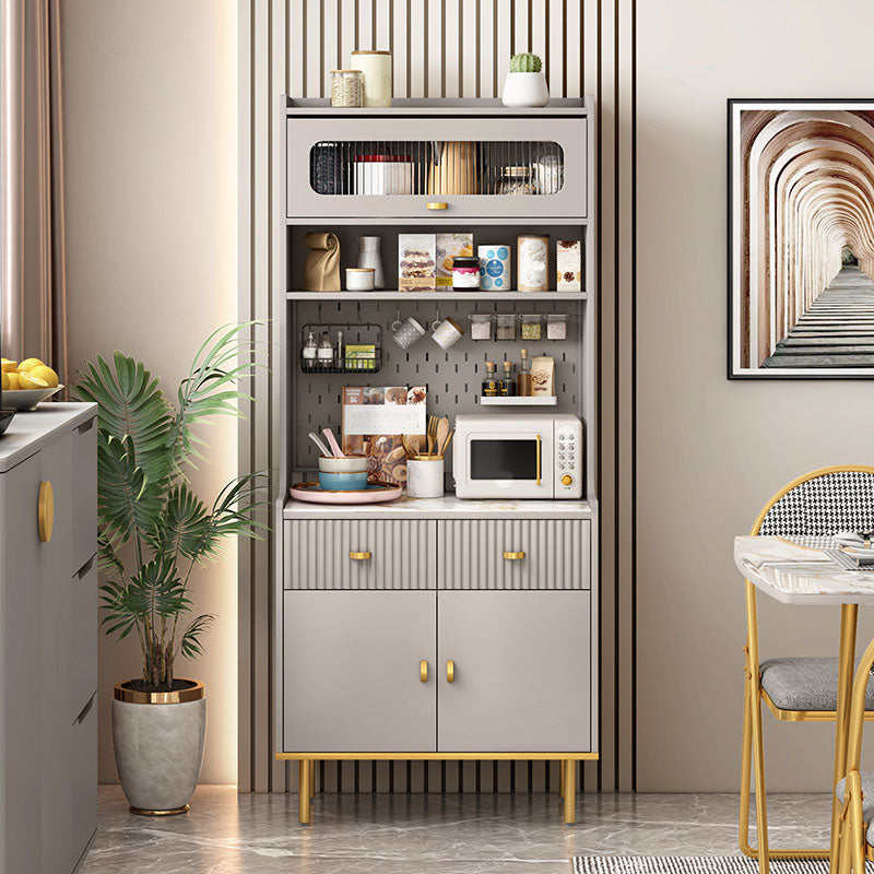 Ultra Modern Faux Wood Dining Hutch Glass Doors Storage Cabinet for Dining Room