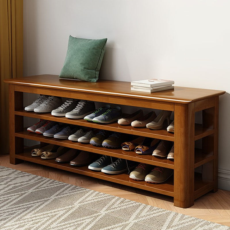 Panchina di ingresso moderna cusciata in legno con sedili con ripiani, 14 "W