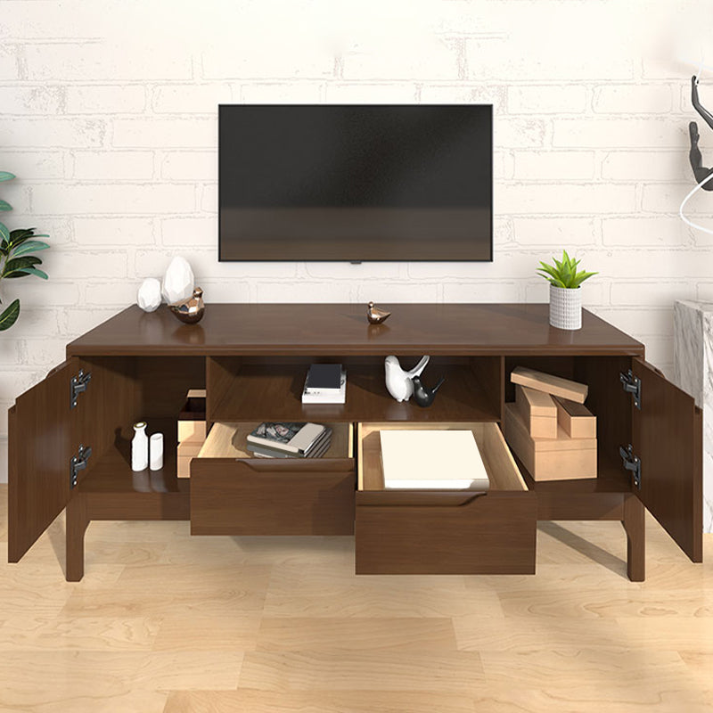 Rubber Wood Media Console Modern 2 Drawers TV Console with Doors 79"L x 15"W x 19"H Nut-Brown Clearhalo 'furn' 'furn_tv_stands_entertainment_centers' 'Furniture' 'Living Room Furniture' 'TV Stands & Entertainment Centers' 'TV Stands & Media Storage Furniture' 'tv_stands_entertainment_centers' 7051505
