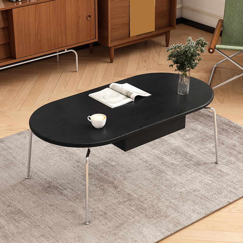 4 Legs Coffee Table Contemporary Oval Solid Wood Coffee Cocktail Table Black Clearhalo 'Coffee & Accent Tables' 'Coffee Tables' 'coffee_tables' 'furn' 'furn_coffee_tables' 'Furniture' 'Living Room Furniture' 7056879