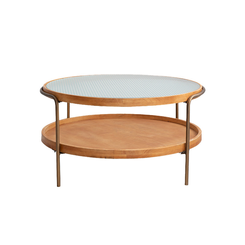 32" Wide Tropical Coffee Table Glass Storage Coffee Cocktail Table Reeded Glass Gold Clearhalo 'Coffee & Accent Tables' 'Coffee Tables' 'coffee_tables' 'furn' 'furn_coffee_tables' 'Furniture' 'Living Room Furniture' 7056908