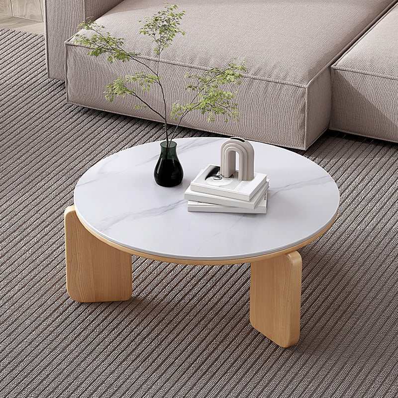 Contemporary Solid Wood Coffee Cocktail Table Slate Round Top Coffee Table Ash 31.5"L x 31.5"W x 14"H Clearhalo 'Coffee & Accent Tables' 'Coffee Tables' 'coffee_tables' 'furn' 'furn_coffee_tables' 'Furniture' 'Living Room Furniture' 7056990