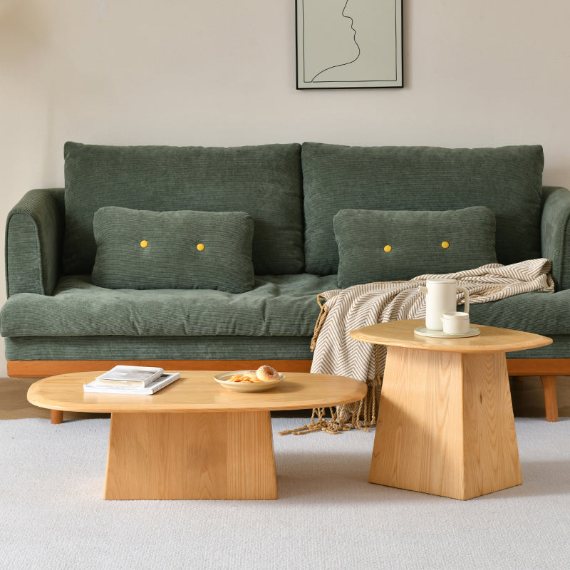 Pedestal Solid Wood Coffee Table Set Elliptical Simple Cocktail Table 39"L x 24"W x 12"H + 24"L x 18"W x 18"H Natural Clearhalo 'Coffee & Accent Tables' 'Coffee Tables' 'coffee_tables' 'furn' 'furn_coffee_tables' 'Furniture' 'Living Room Furniture' 7057041