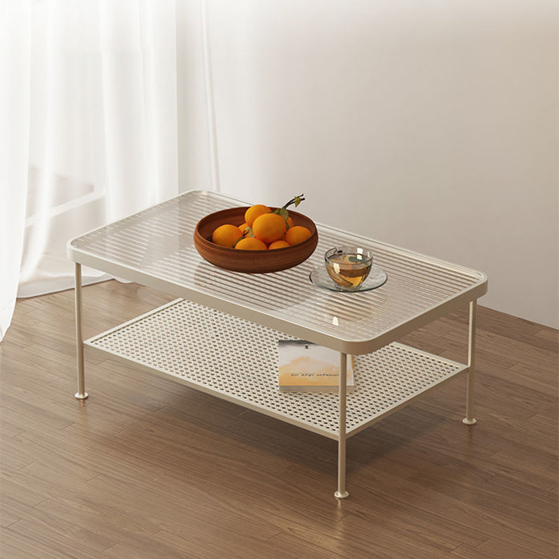 4 Legs Coffee Table Contemporary Glass Top Coffee Cocktail Table with Shelf