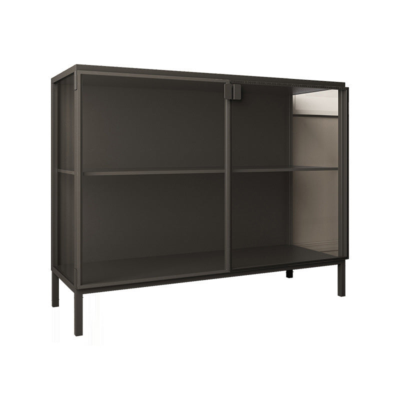 Modern Curio Cabinet Metal Display Cabinet with Doors for Dining Room 47"L x 16"W x 31"H Black Clear Clearhalo 'Display & China Cabinets' 'display_china_cabinets' 'furn' 'furn_display_china_cabinets' 'Furniture' 'Kitchen & Dining Furniture' 7058402
