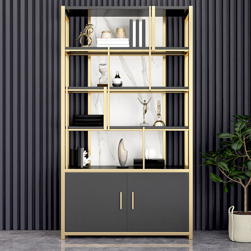 Glam Open Back Shelf Bookcase Metal Book Shelf for Home Office 47"L x 12"W x 79"H Black White Clearhalo 'Bookcases' 'furn' 'furn_bookcases' 'Furniture' 'Office Furniture' 7067384