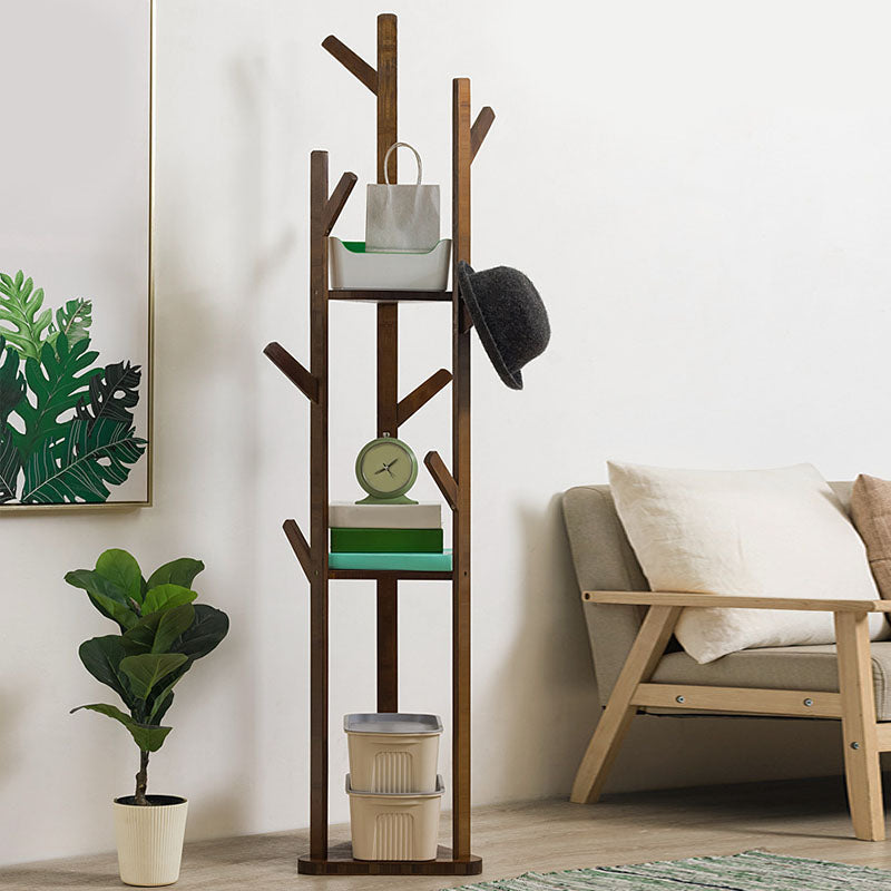 Contemporary Wood Entry Hall Tree Standing Coat Rack with Hooks Tan 8 Clearhalo 'Entry & Mudroom Furniture' 'furn' 'furn_hall_tree_coat_racks' 'Furniture' 'Hall Trees & Coat Racks' 'hall_tree_coat_racks' 7067625