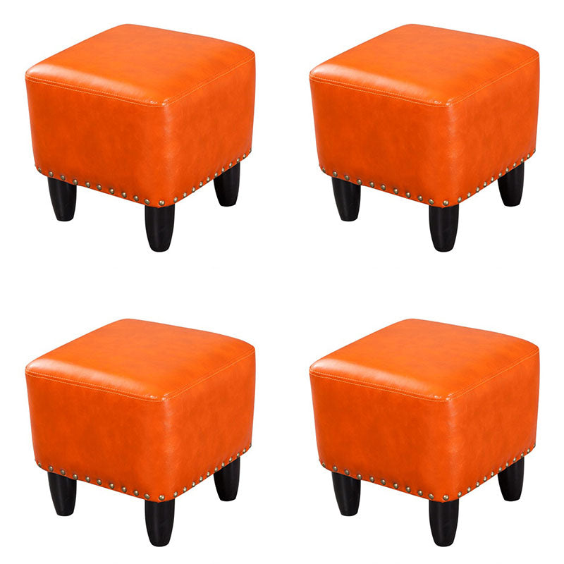 Leather Standard Stool Modern Style Simple Household Square Footstool Orange 4 Piece Set Clearhalo 'furn' 'furn_ottomans_poufs' 'Furniture' 'Living Room Furniture' 'Ottomans & Poufs' 'ottomans_poufs' 7067668
