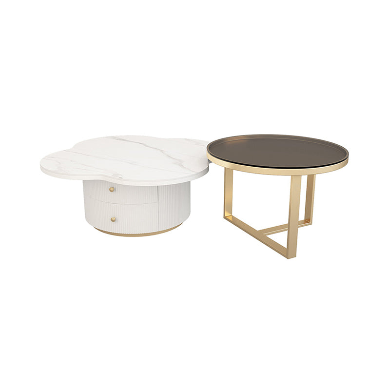 Contemporary Coffee Table Pedestal Slate Coffee Cocktail Table 35"L x 35"W x 15"H + 28"L x 28"W x 18"H Clearhalo 'Coffee & Accent Tables' 'Coffee Tables' 'coffee_tables' 'furn' 'furn_coffee_tables' 'Furniture' 'Living Room Furniture' 7070107