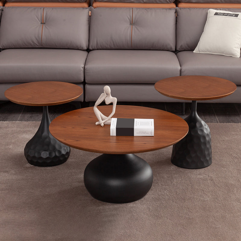 Pedestal Coffee Table Contemporary Solid Wood Coffee Cocktail Table 31"L x 31"W x 16"H + 20"L x 20"W x 21"H + 20"L x 20"W x 19"H Black Clearhalo 'Coffee & Accent Tables' 'Coffee Tables' 'coffee_tables' 'furn' 'furn_coffee_tables' 'Furniture' 'Living Room Furniture' 7070117