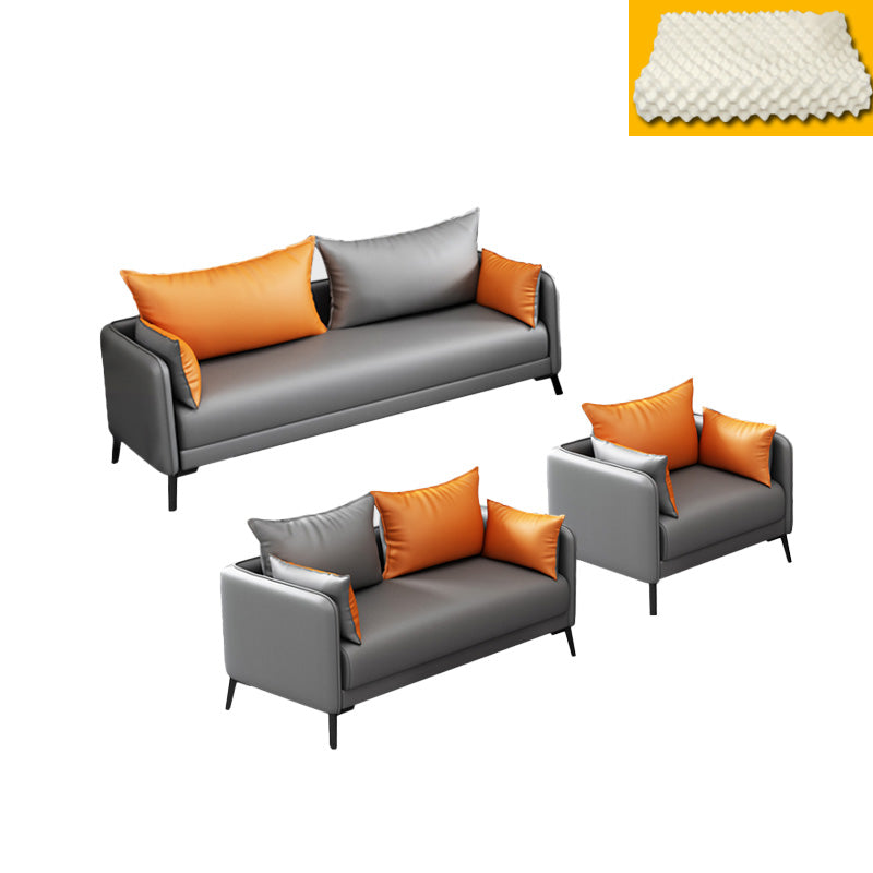 Contemporary Sofa Faux Leather Square Arm Sofa with Pillows for Apartment 1-Seater Sofa & 2-Seater Sofa & 3-Seater Sofa Faux Leather Latex Clearhalo 'furn' 'furn_sofas' 'Furniture' 'Living Room Furniture' 'Sofa' 'sofas' 7070459