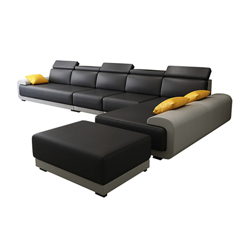 Contemporary Faux Leather Sectional Sofa Pillow Top Arm Cushions Seating for Living Room